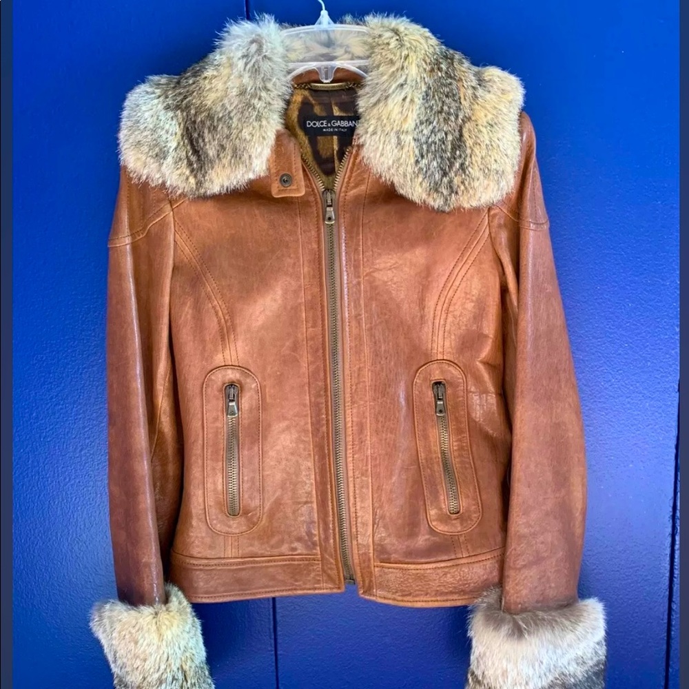 Dolce & Gabanna leather jacket with fox trim